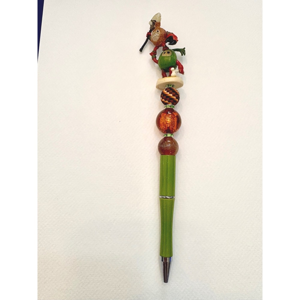 Disney Moana Kakamora Beaded Pen Custom Handcrafted Green Amber Stationery